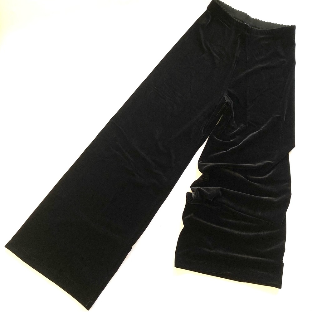 Jet Black Stretch Velvet Wide Leg Pant